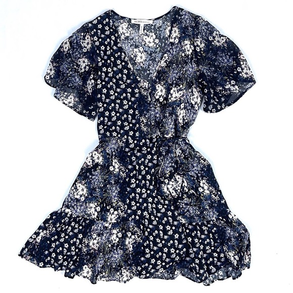 BCBGeneration Floral Sheer Flutter Sleeves Wrap Dress - Picture 2 of 4